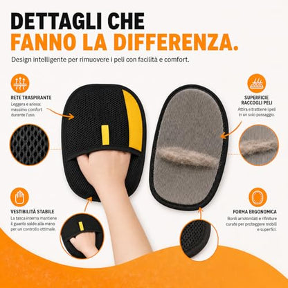 Guanto Rimozione Peli Pro Veloura Pets Per Cani e Gatti - Riutilizzabile