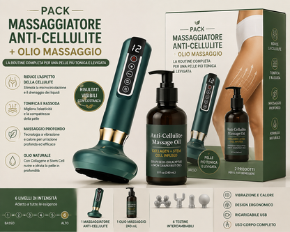 Pack Anti-Cellulite Massaggiatore + Olio Collagene | Pelle più Tonica e Levigata