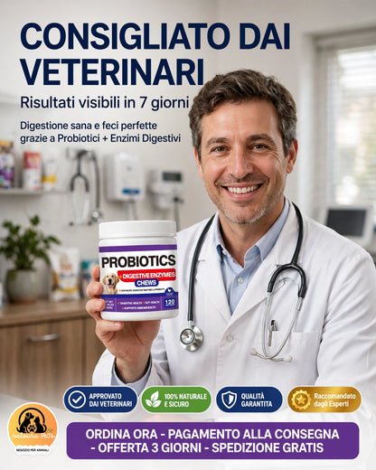 ProbioDigest™ - Fermenti Lattici e Enzimi Digestivi per Cani | 120 Masticabili | Anti Coprofagia e Alito Fresco