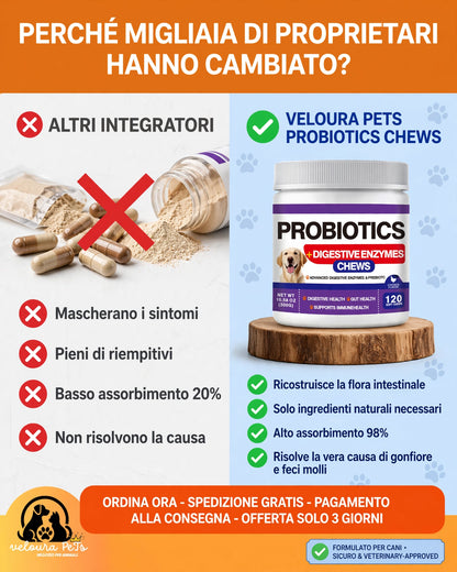 ProbioDigest™ - Fermenti Lattici e Enzimi Digestivi per Cani | 120 Masticabili | Anti Coprofagia e Alito Fresco