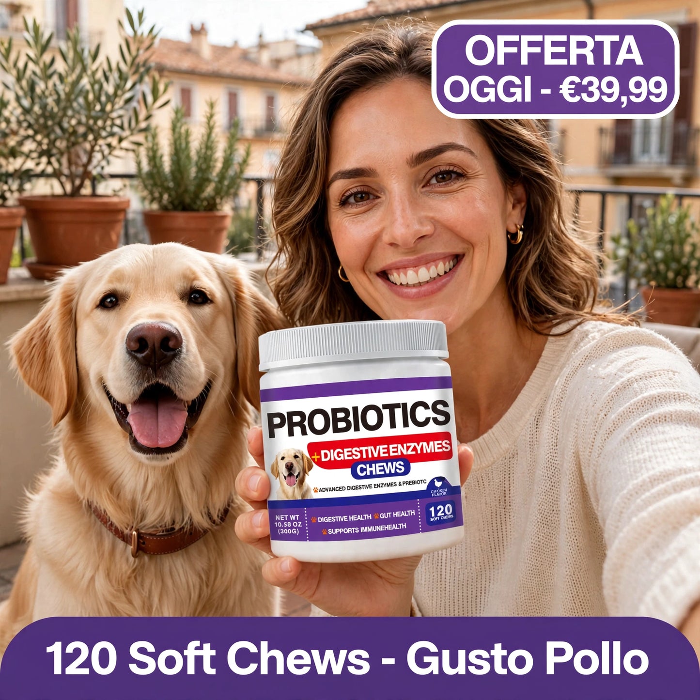 ProbioDigest™ - Fermenti Lattici e Enzimi Digestivi per Cani | 120 Masticabili | Anti Coprofagia e Alito Fresco