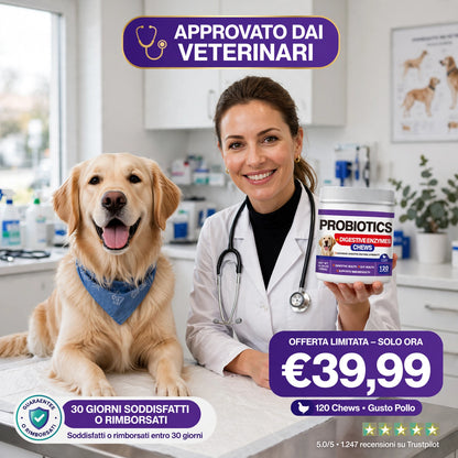 ProbioDigest™ - Fermenti Lattici e Enzimi Digestivi per Cani | 120 Masticabili | Anti Coprofagia e Alito Fresco
