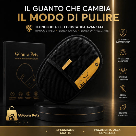 Guanto Rimozione Peli Pro Veloura Pets Per Cani e Gatti - Riutilizzabile